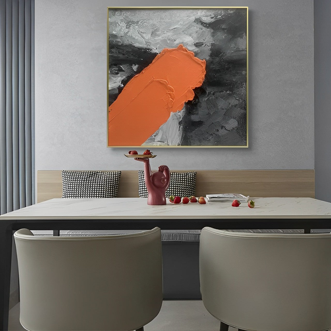 Innovative - Modern 3D Textured Black and Orange Wall Art Painting