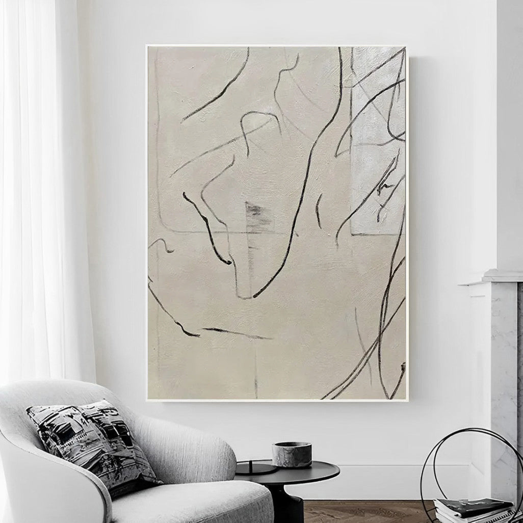 Modernistic - Modern Large Abstract Lines Painting on Canvas