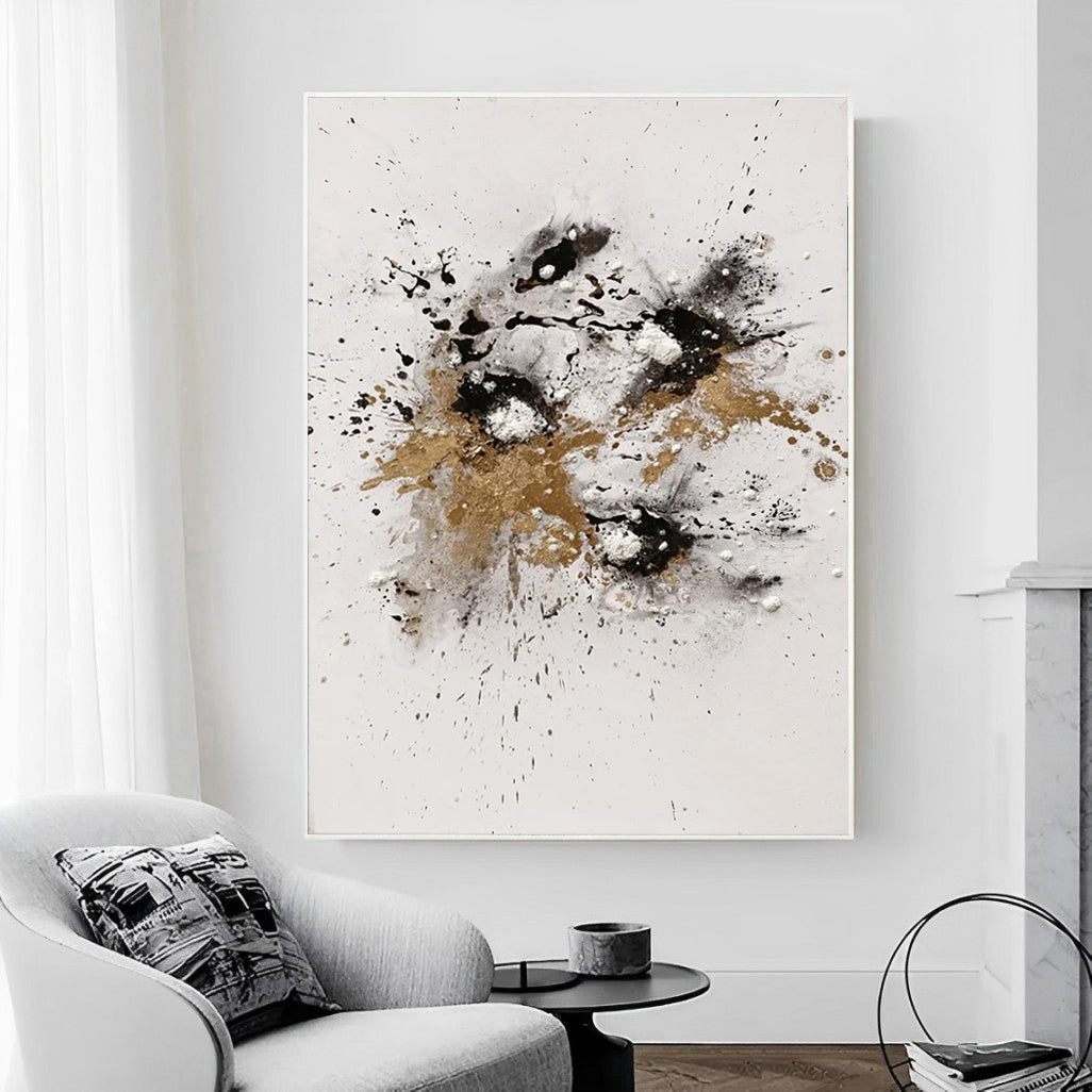 Splash - Large Black White and Gold Abstract Wall Art Painting