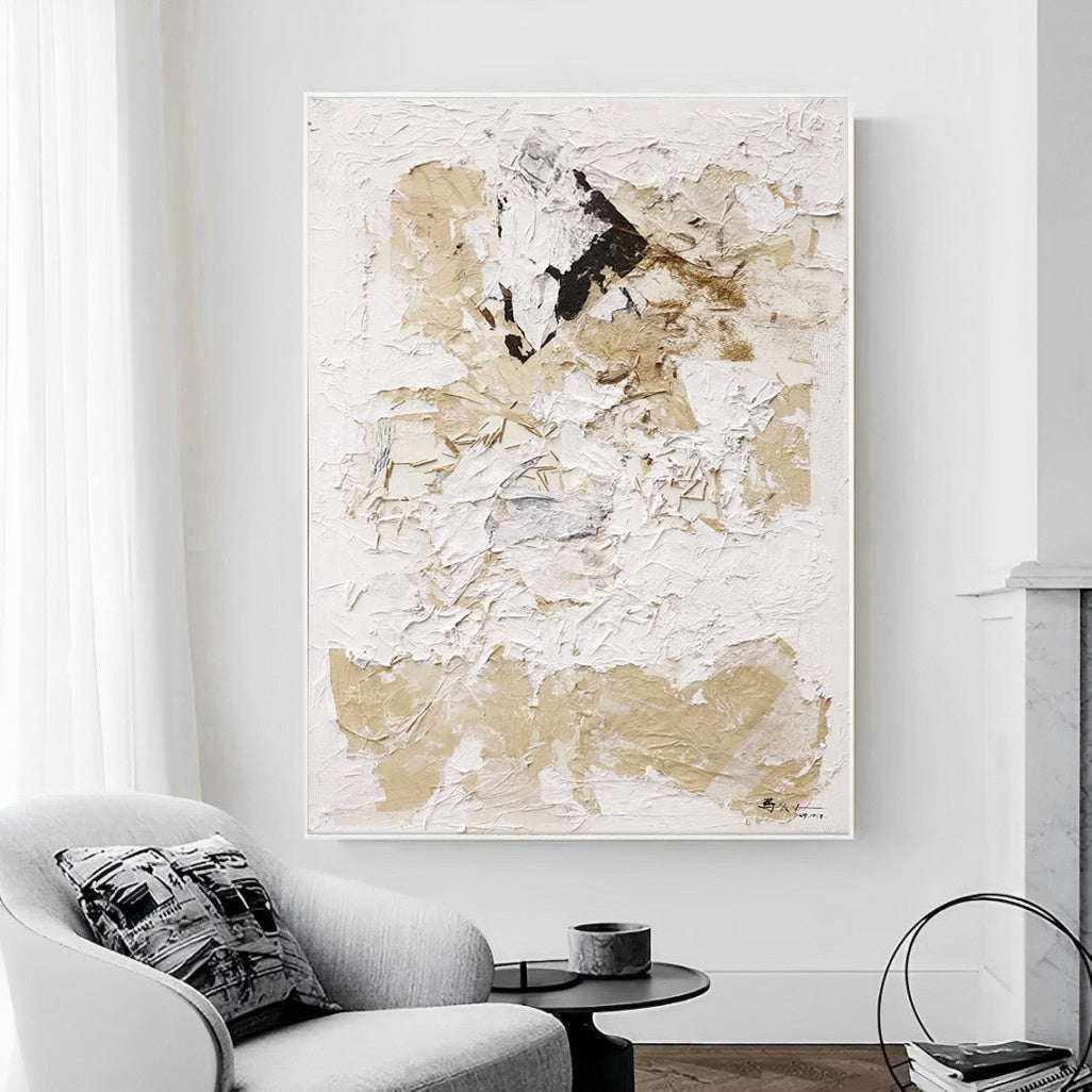 Beigiart - Large Textured White and Beige Abstract Art Painting