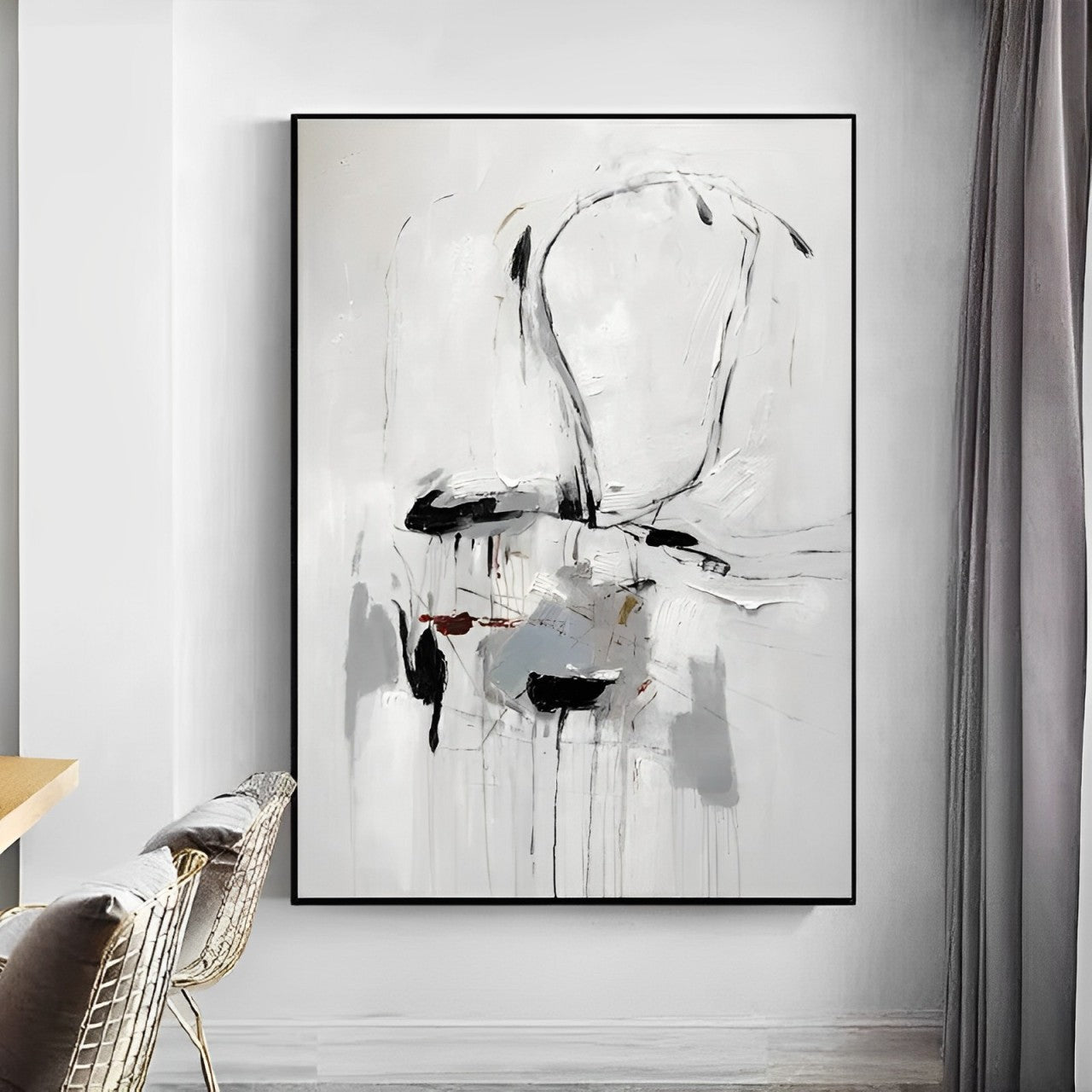 Ultra-modern - Modern Abstract Black and White Painting on Canvas