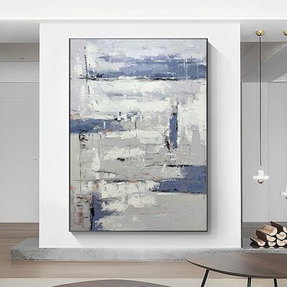 Modernized - Large White and Grey Abstract Wall Art Painting on Canvas