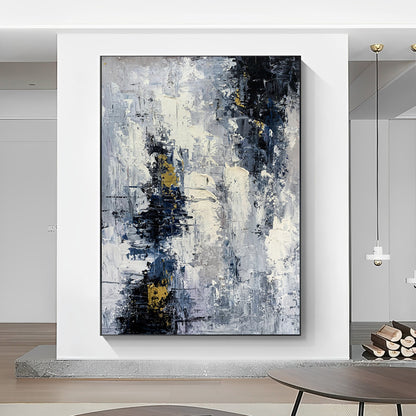 Modish - Extra Large Dark Blue and White Painting on Canvas