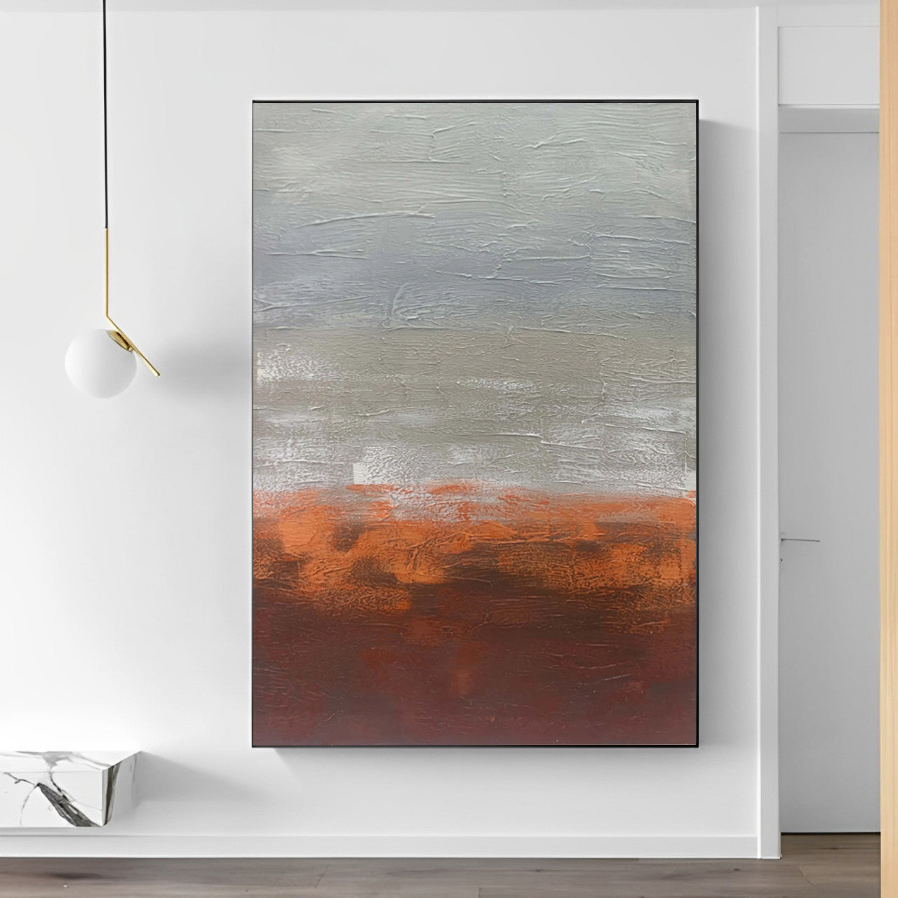 Red-Brick - Extra Large Abstract Grey and Orange Wall Art Painting