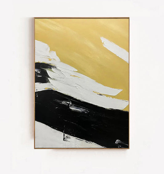 Peanacle - Large Abstract White, Yellow and Black Painting