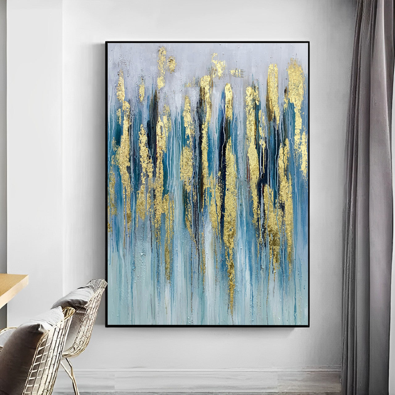 Resplendent - Extra large Blue Abstract Painting with Gold Leaf