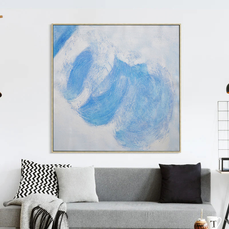 Arcane - Modern Blue White Wall Art Painting on Canvas