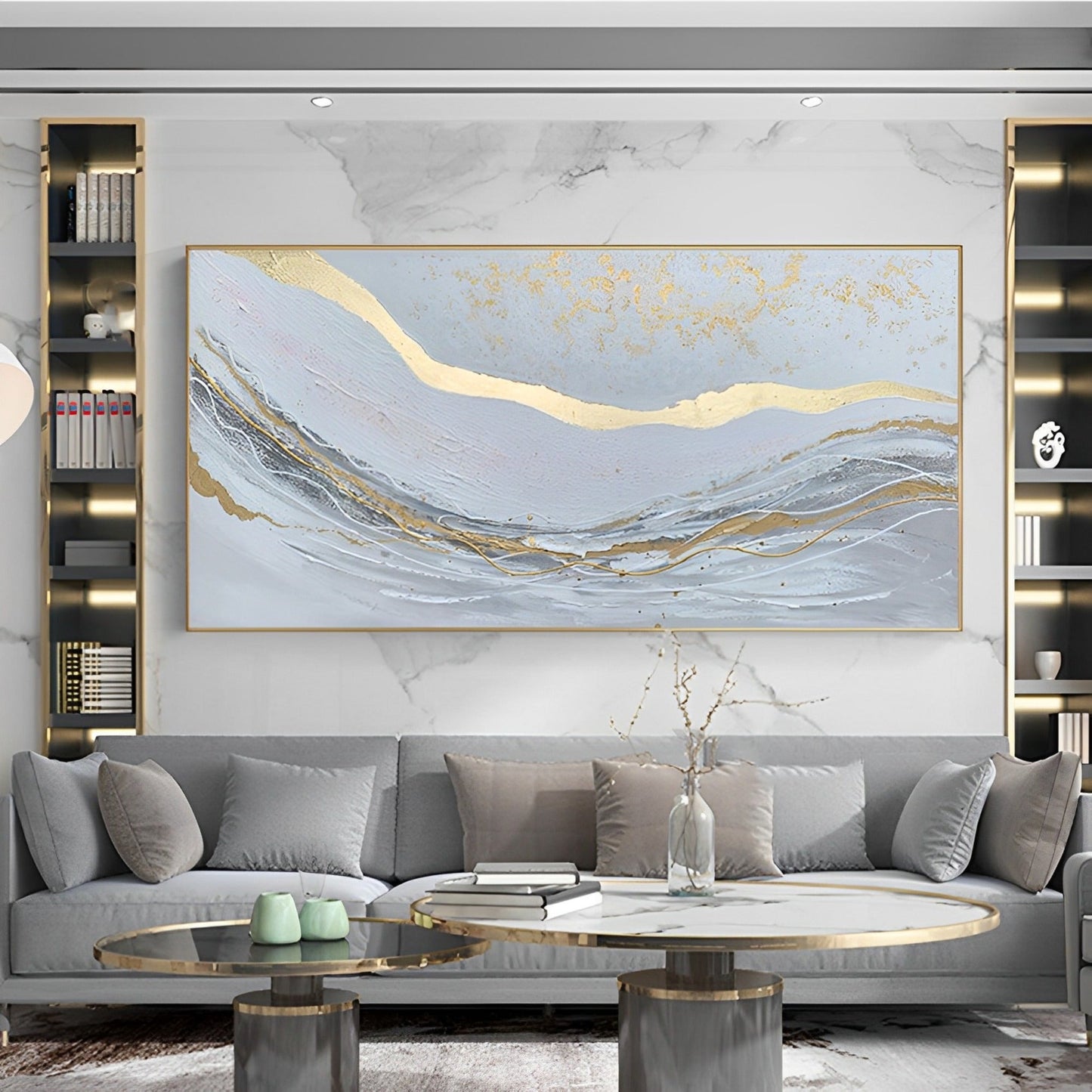 Goldi - White and Gold Wall Art Decor Abstract Painting