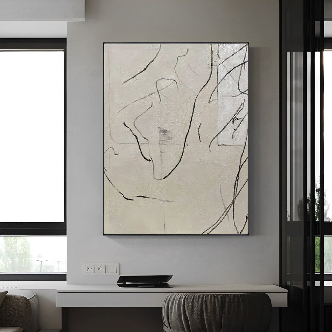 Modernistic - Modern Large Abstract Lines Painting on Canvas