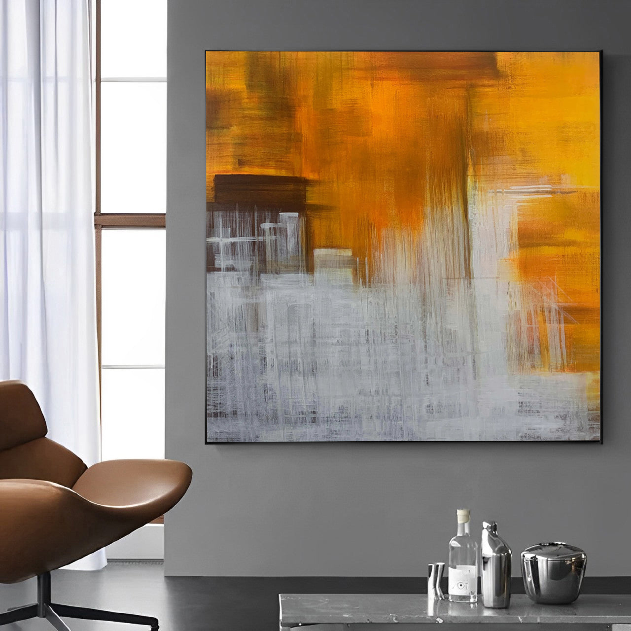 Fauve - Peinture moderne blanche et orange sur toile