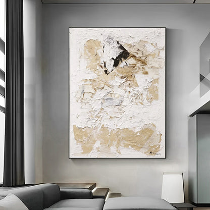 Beigiart - Large Textured White and Beige Abstract Art Painting