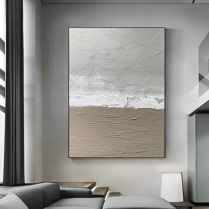 Greige - Extra Large White, Grey Beige Wall Art Painting on Canvas