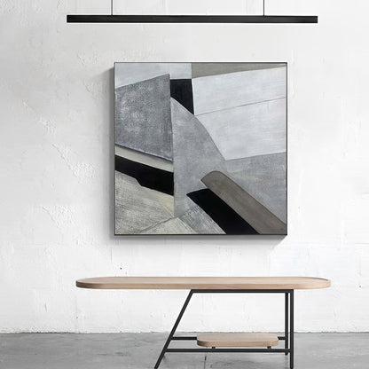 Contour - Modern Grey Abstract Geometric Painting on Canvas