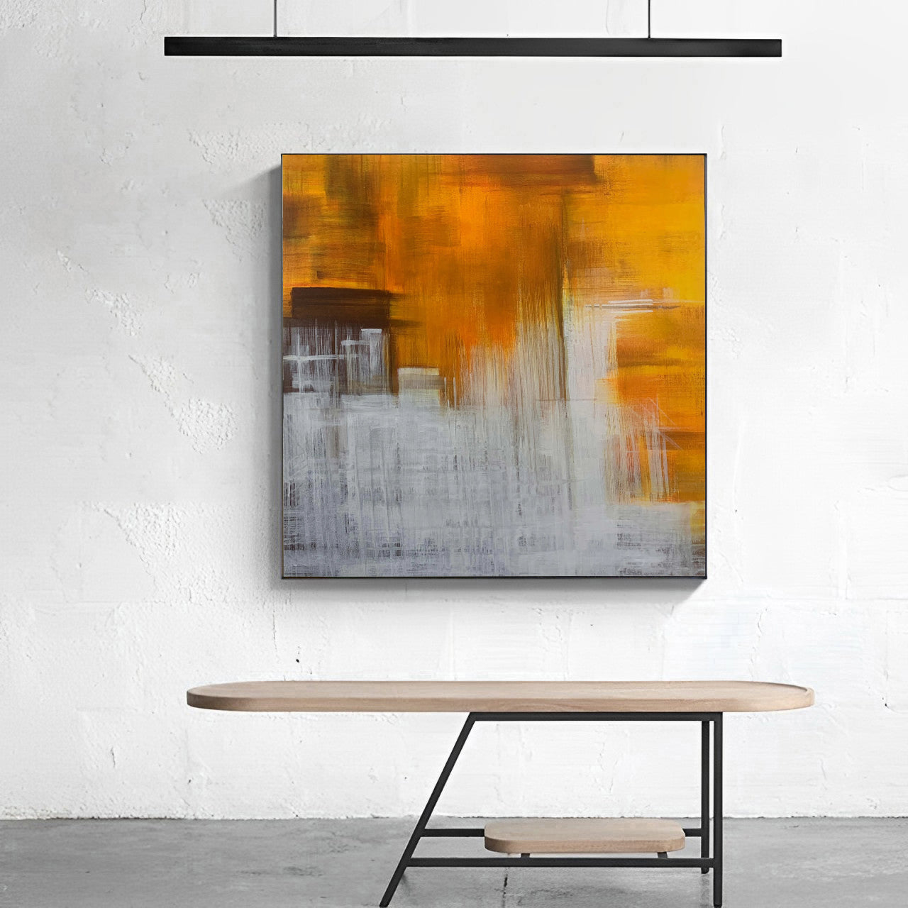 Fauve - Peinture moderne blanche et orange sur toile