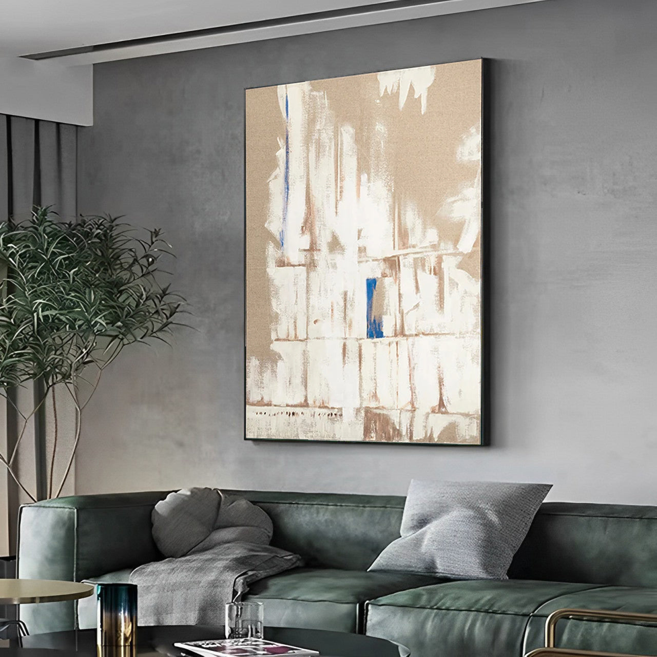 Sepia - Large Abstract Brown and White Art Painting on Canvas