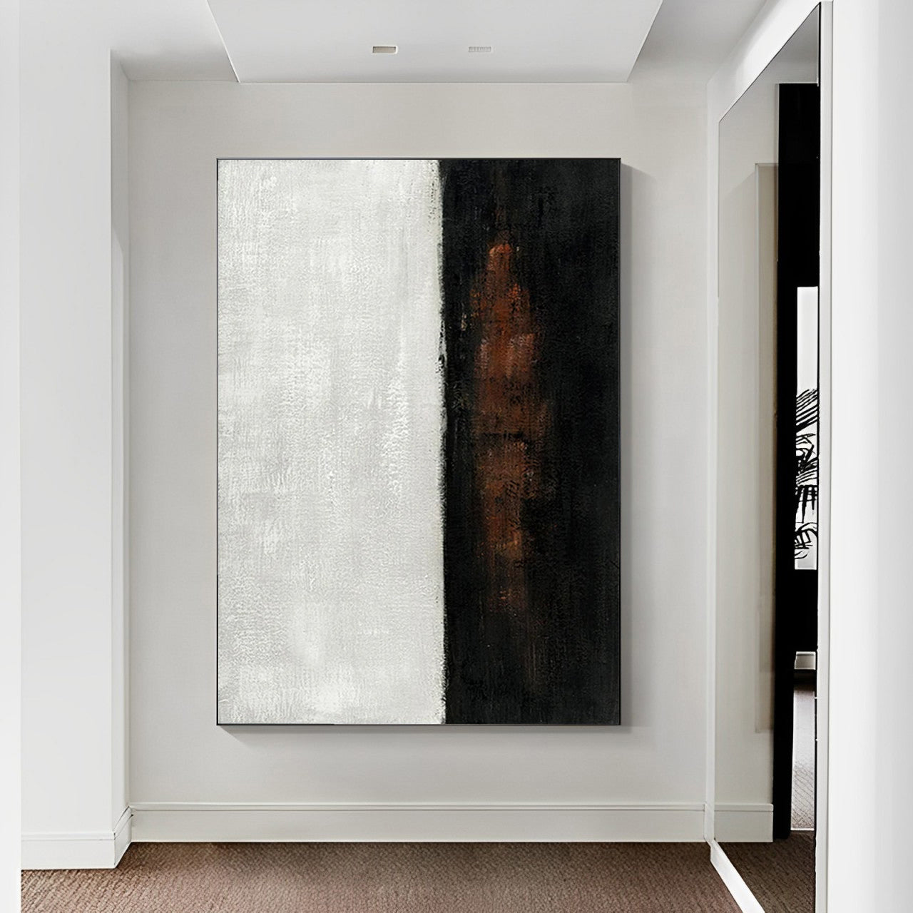 Meagre - Large Minimal Red, White and Black Painting on Canvas