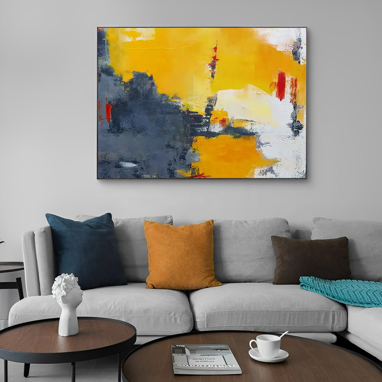 Cluster of Things - Orange Abstract Art Painting with Black and White