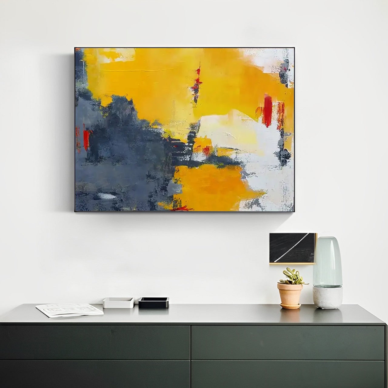 Cluster of Things - Orange Abstract Art Painting with Black and White