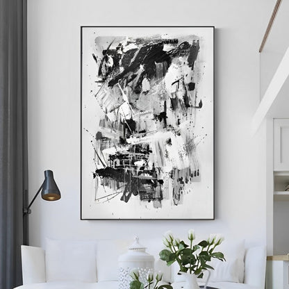 Extant - Large Abstract Black and White Canvas Painting