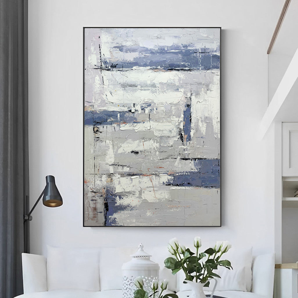 Modernized - Large White and Grey Abstract Wall Art Painting on Canvas