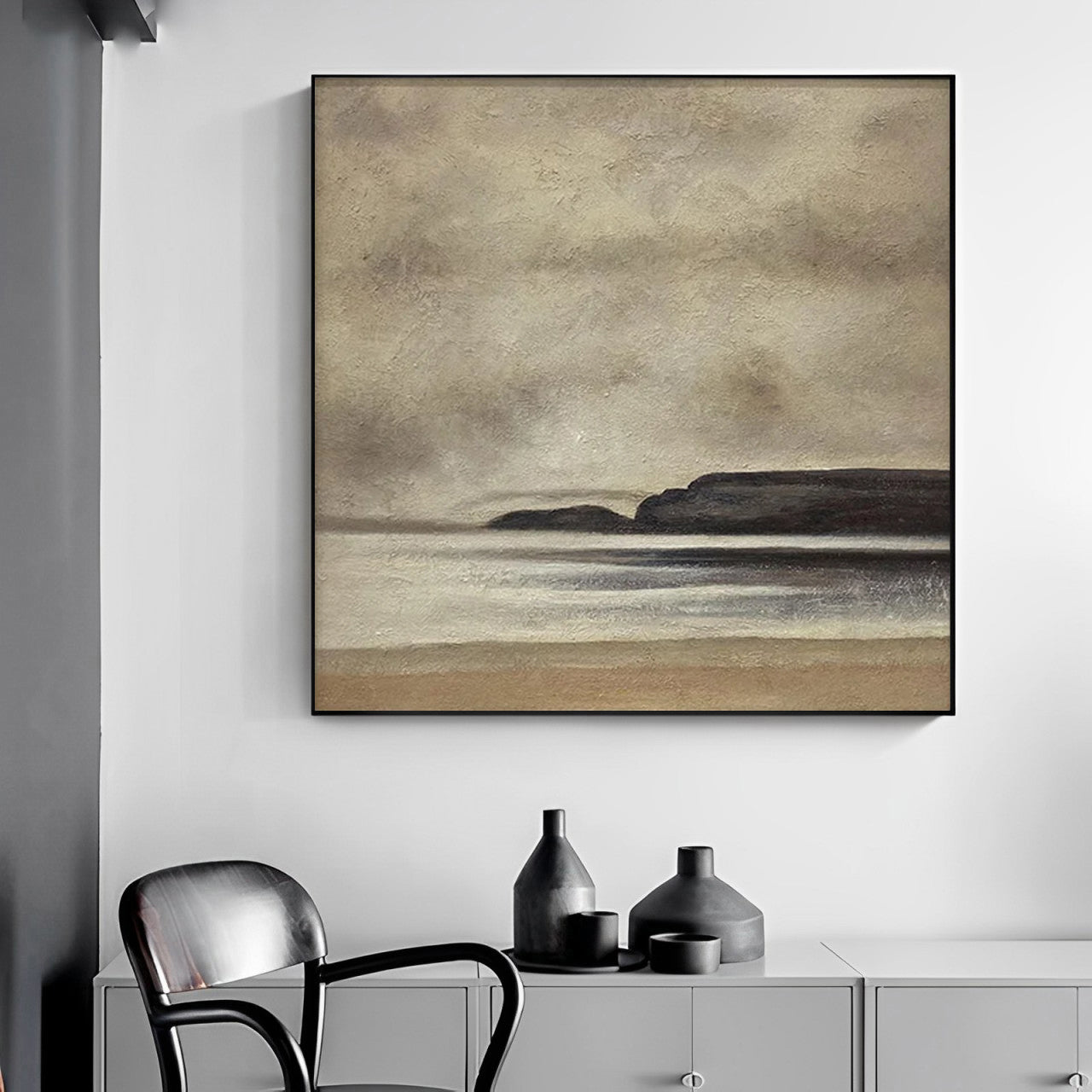 Shingle - Peinture abstraite moderne sur toile représentant un bord de mer