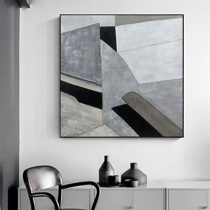 Contour - Modern Grey Abstract Geometric Painting on Canvas