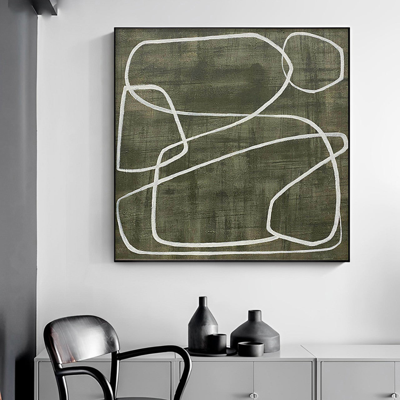 Stria - Modern Clean Lines Abstract Green Painting on Canvas