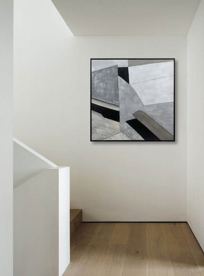 Contour - Modern Grey Abstract Geometric Painting on Canvas