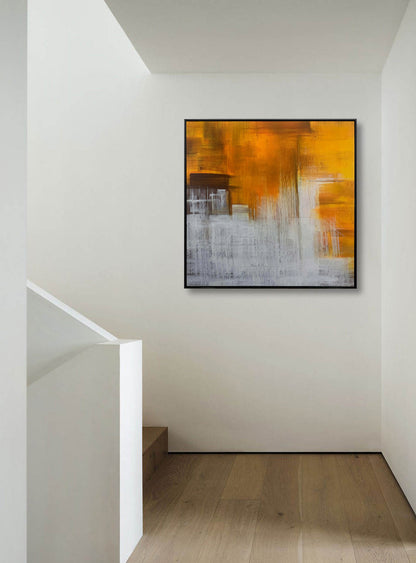 Fauve - Peinture moderne blanche et orange sur toile