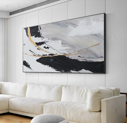 Concurrent - Extra large Black White Gold Wall Art Painting on Canvas