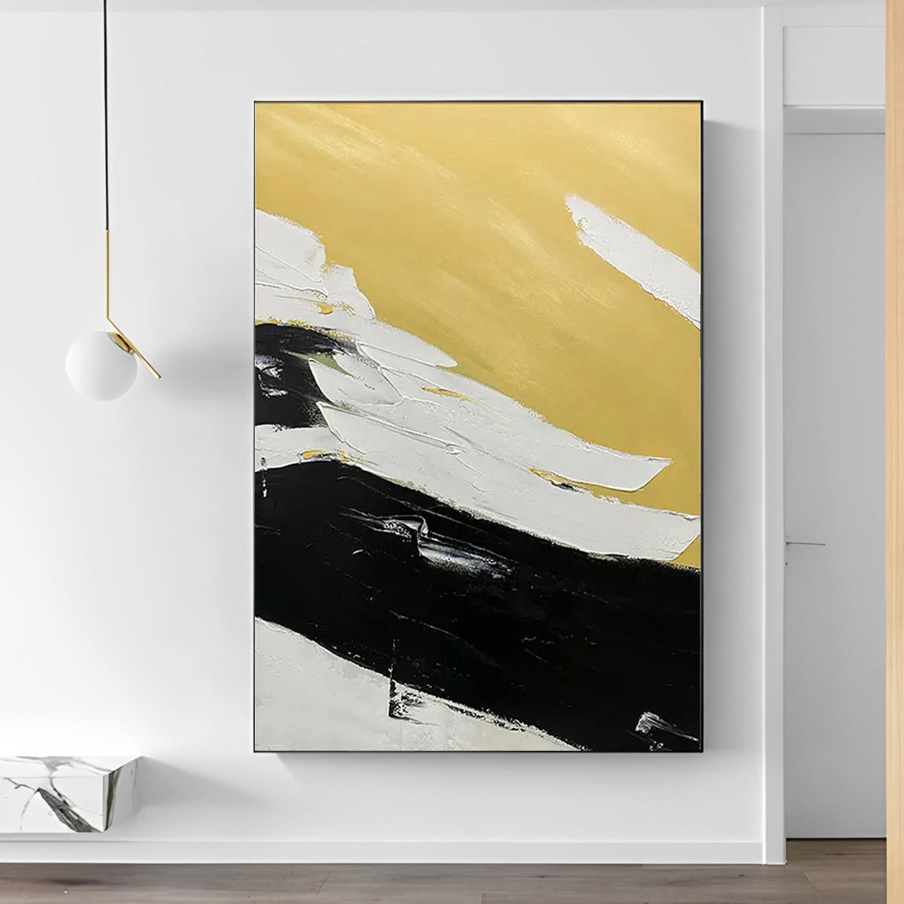 BLACK AND yellow modern wall art painting