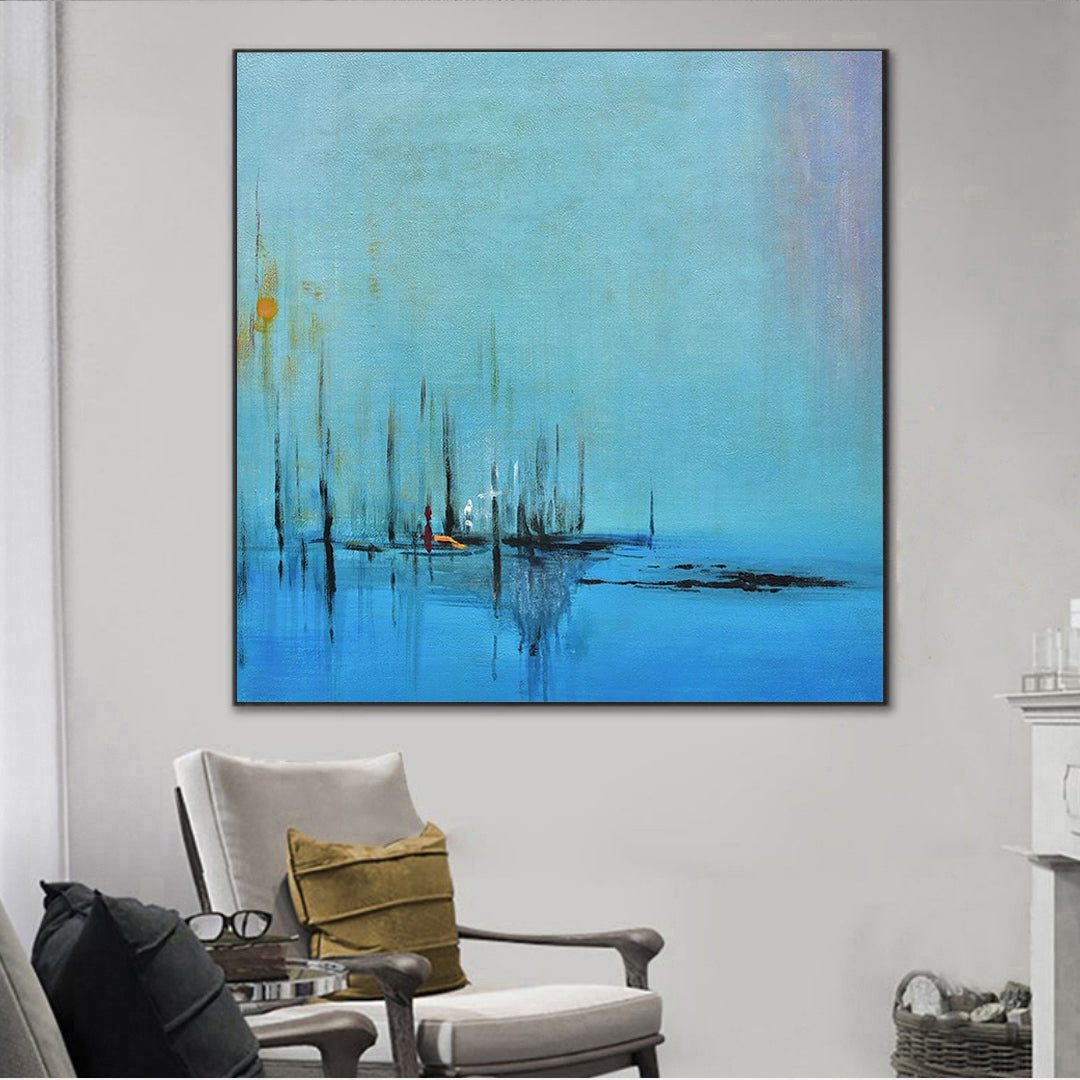 Profound - Large Black and Blue Abstract Painting on Canvas