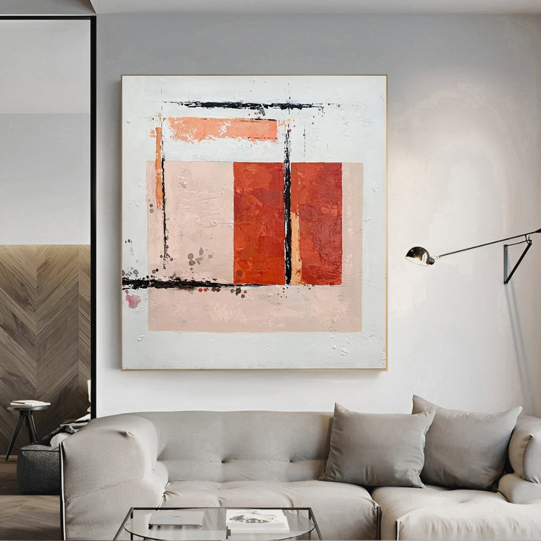 Monak - Abstract Beige and Red Painting on Canvas