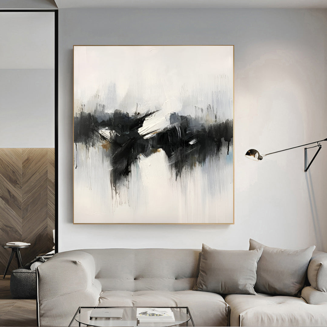 Twist - Large Abstract Black and White Painting on Canvas