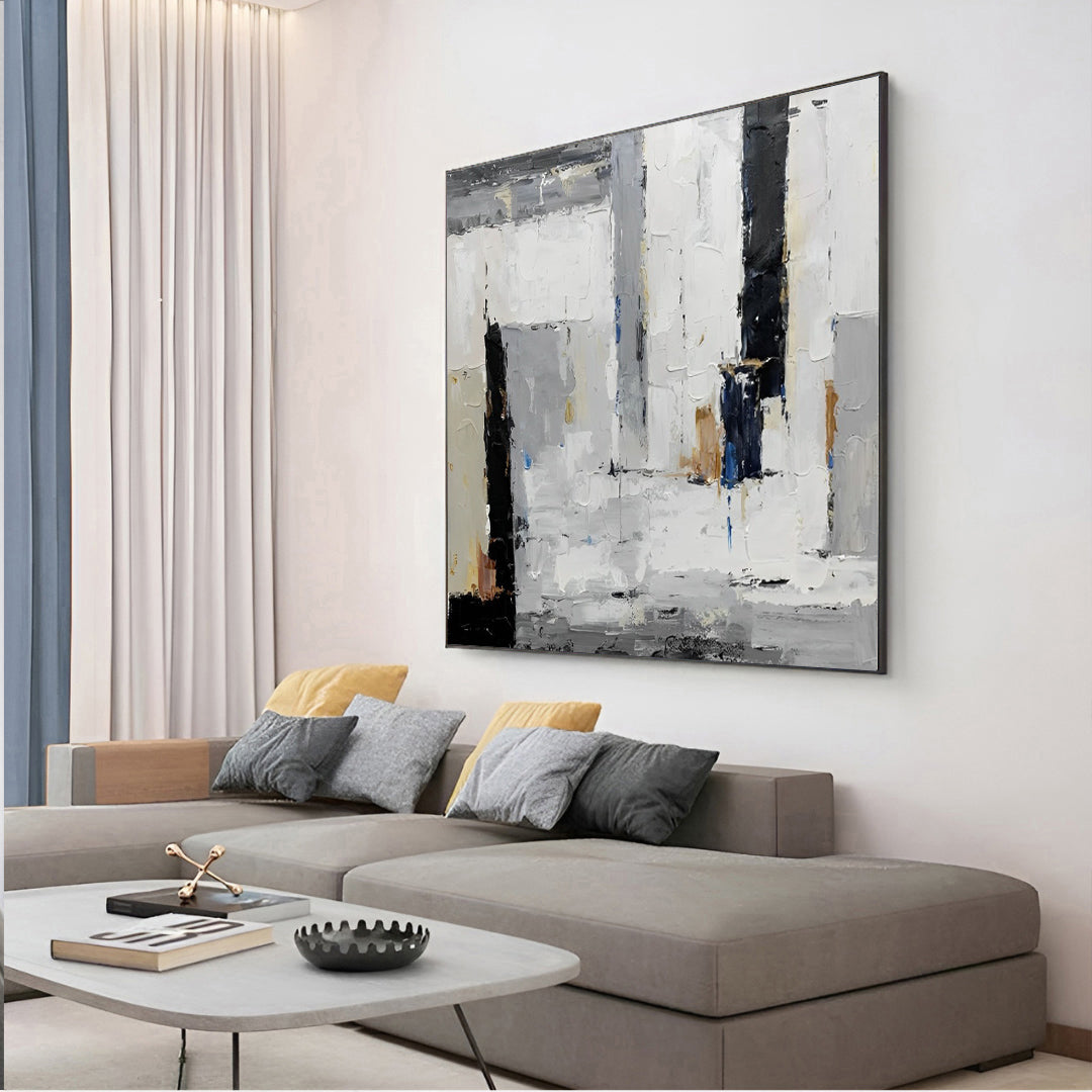 Mona - White, Black and Grey Wall Art Oil Painting on Canvas