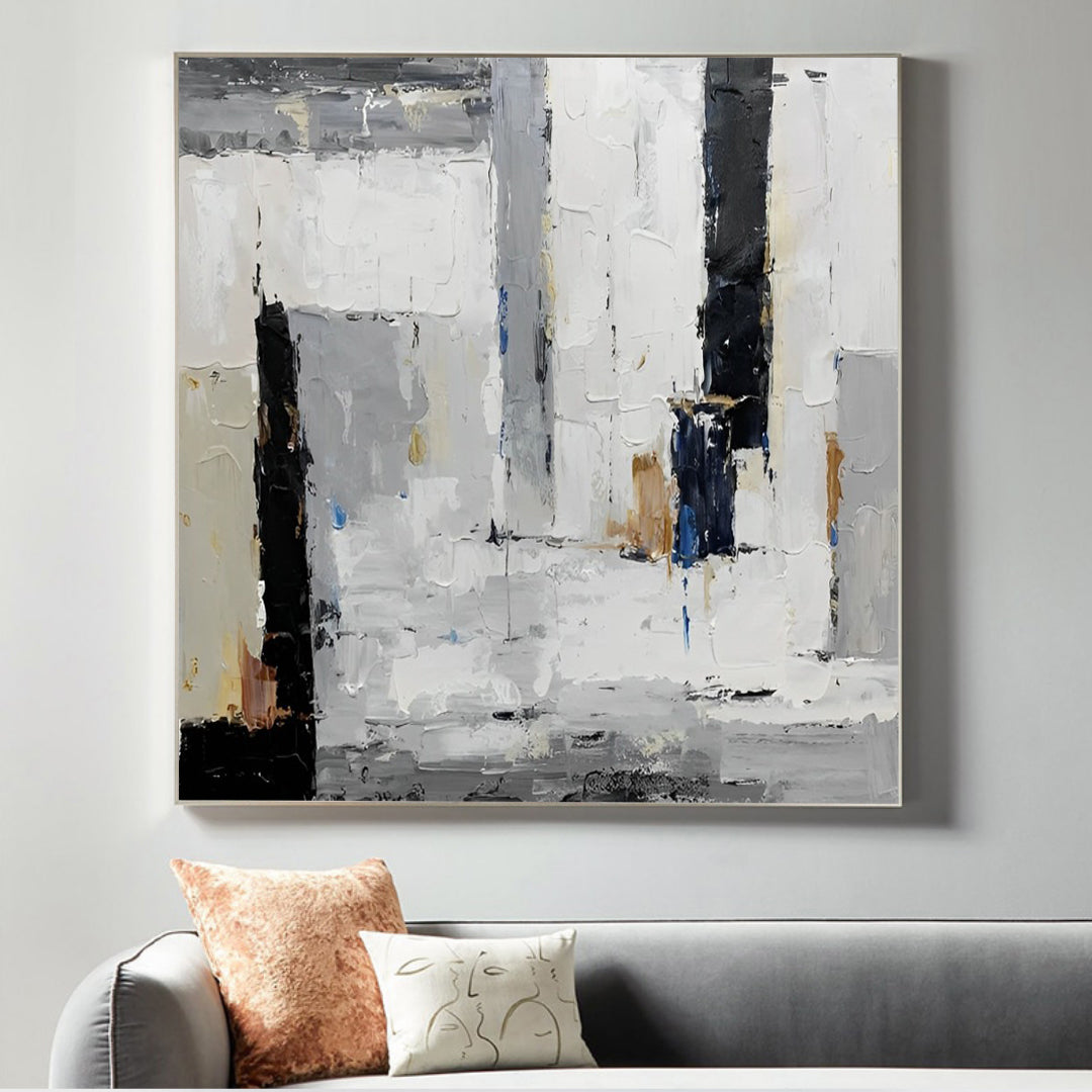 Mona - White, Black and Grey Wall Art Oil Painting on Canvas