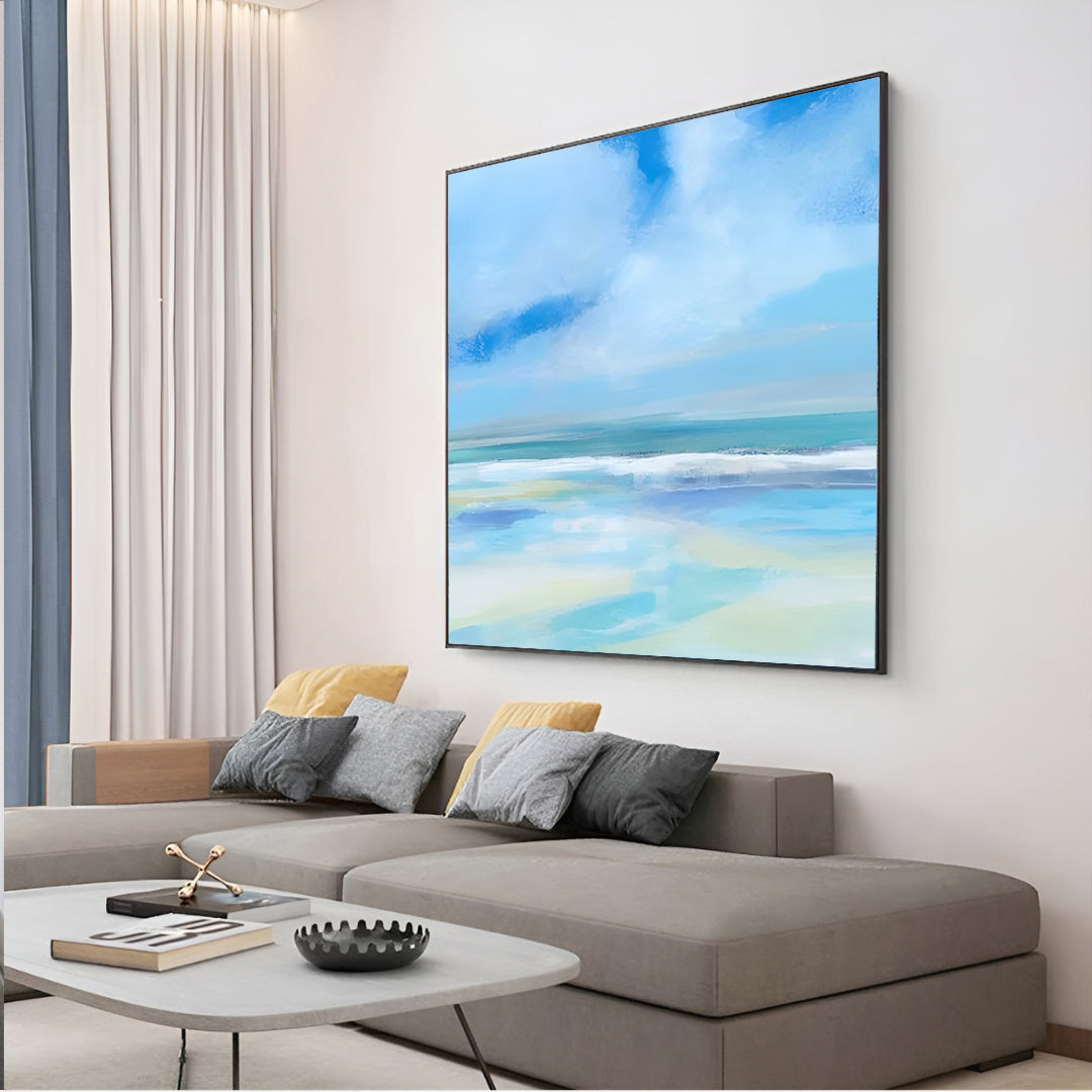 Shore - Large Blue Sunset Ocean Painting on Canvas