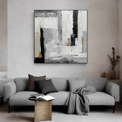 Mona - White, Black and Grey Wall Art Oil Painting on Canvas