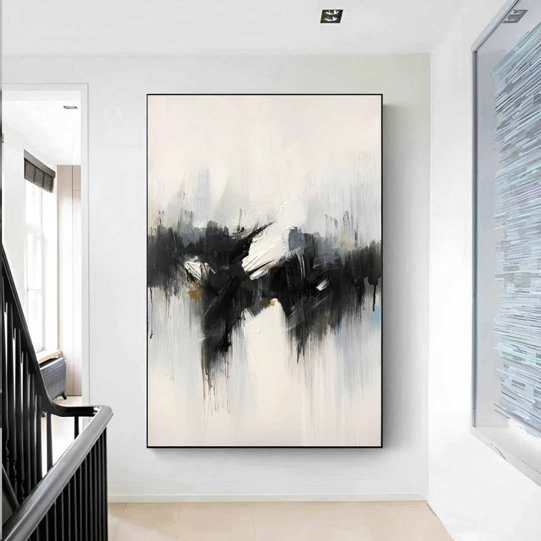 Twist - Large Abstract Black and White Painting on Canvas