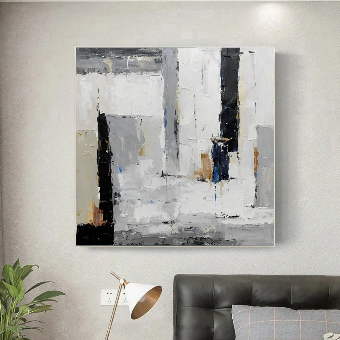 Mona - White, Black and Grey Wall Art Oil Painting on Canvas