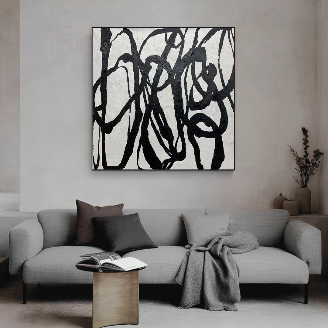 Cornocop - Black and White Abstract Canvas Painting