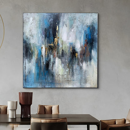 Splash - Abstract Blue and Gold Foil Acrylic Painting on Canvas