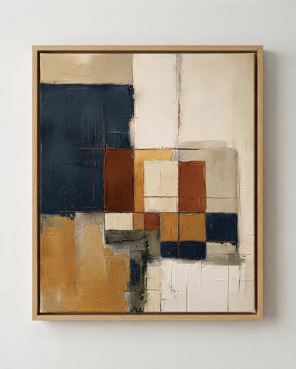 Fragments of Harmony - Beige and Navy Abstract Original Painting