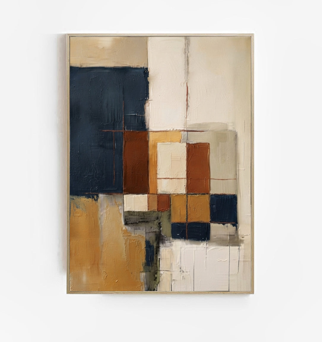 Fragments of Harmony - Beige and Navy Abstract Original Painting