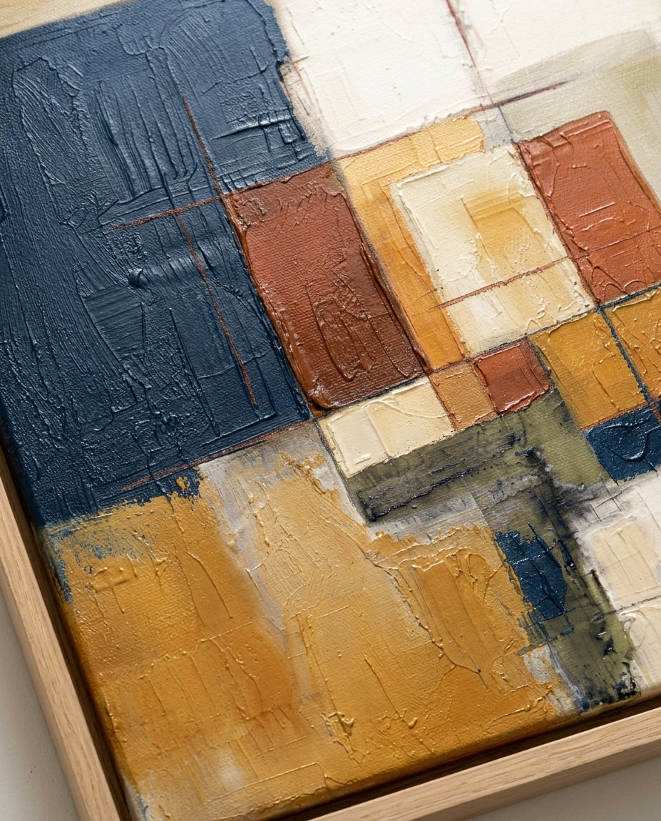 Fragments of Harmony - Beige and Navy Abstract Original Painting