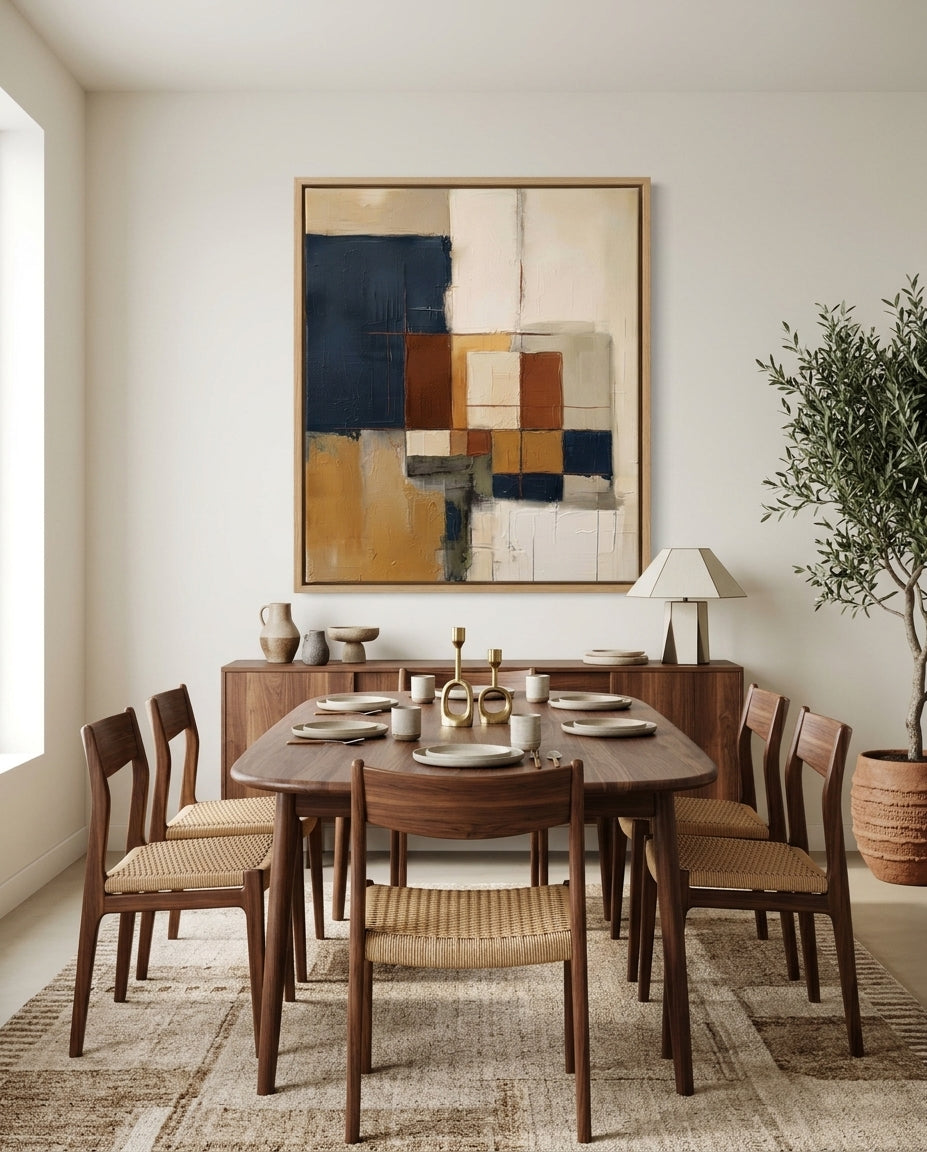 Fragments of Harmony - Beige and Navy Abstract Original Painting
