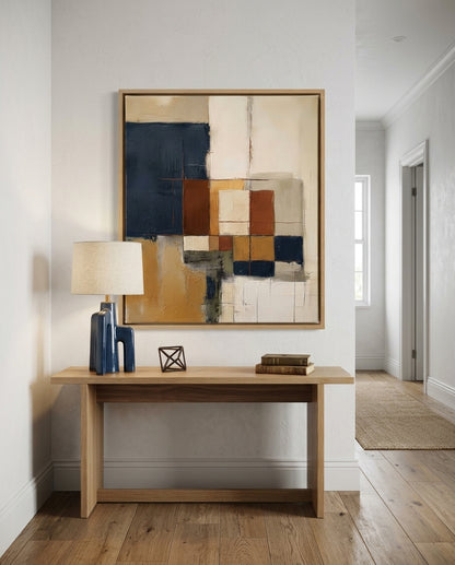 Fragments of Harmony - Beige and Navy Abstract Original Painting