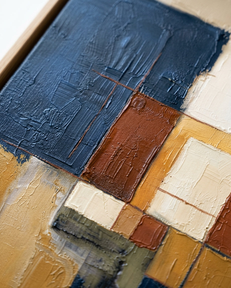 Fragments of Harmony - Beige and Navy Abstract Original Painting