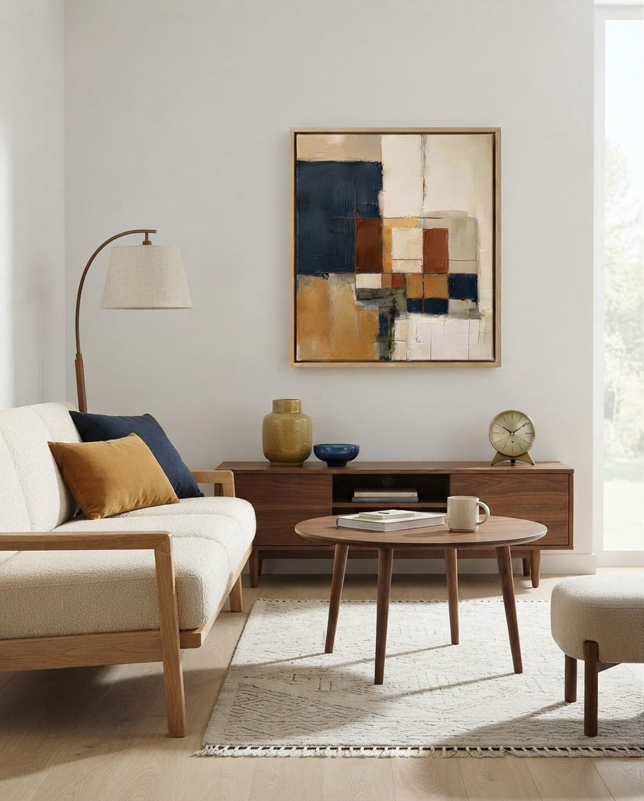 Fragments of Harmony - Beige and Navy Abstract Original Painting