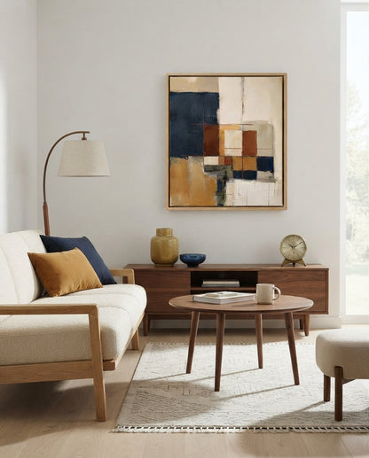 Fragments of Harmony - Beige and Navy Abstract Original Painting